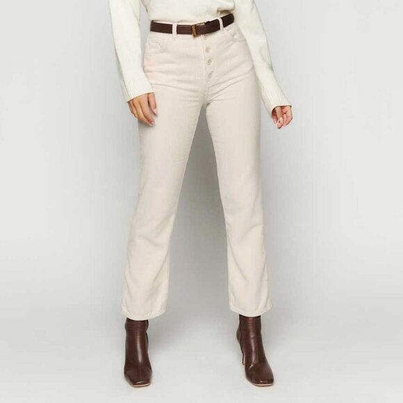 New Reformation Cynthia Button Fly Corduroy Straight Leg Pants Cream 25 - Picture 1 of 8